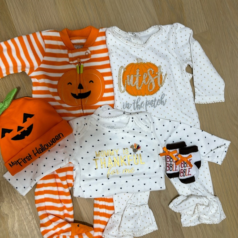 Halloween, Pumpkin, and thanksgiving baby outfit bundle